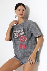 Yıkamalı Taşlı Oversize Tshirt