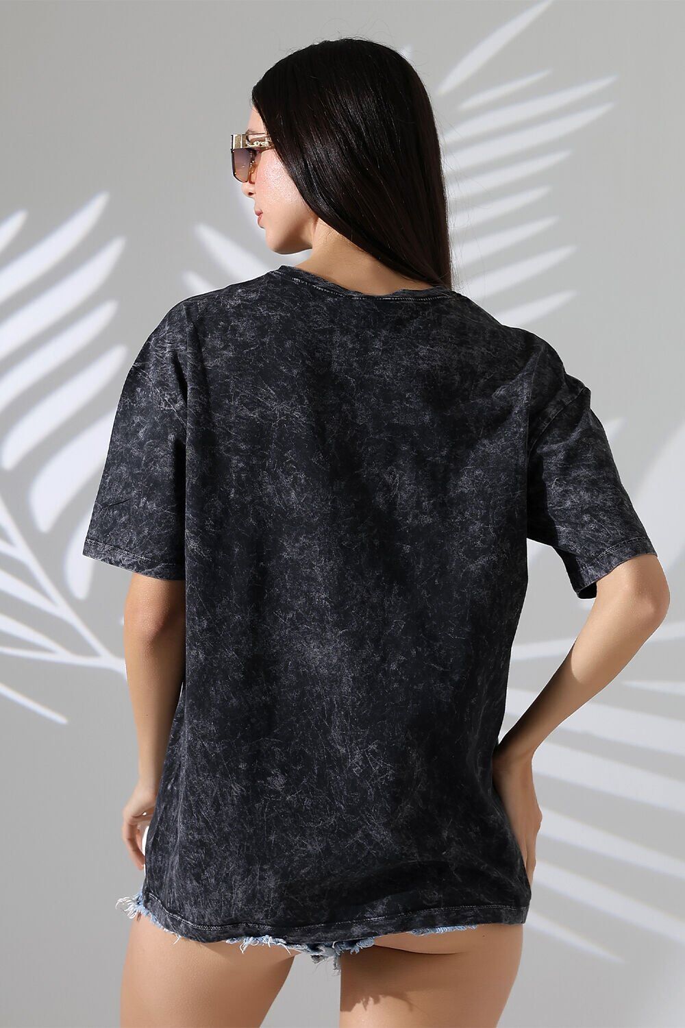 Yıkamalı Taşlı Oversize Tshirt