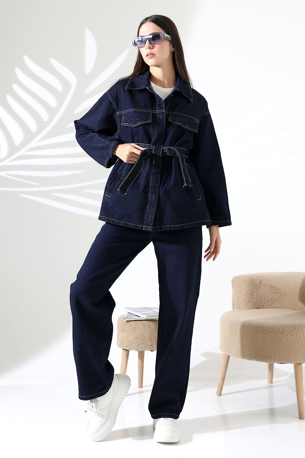 Kuşaklı Denim Takım