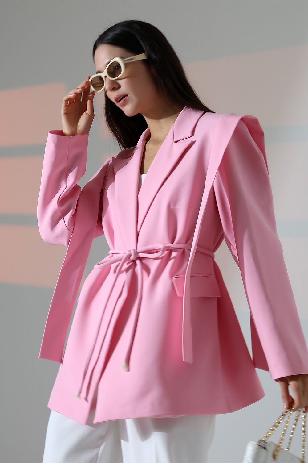 Kol Kuşak Sarkmalı Astarlı Blazer