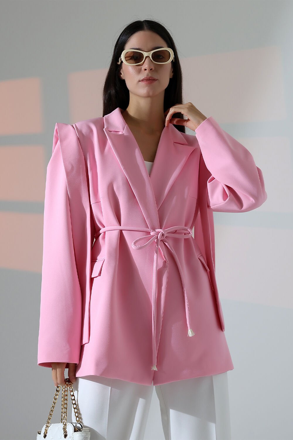 Kol Kuşak Sarkmalı Astarlı Blazer