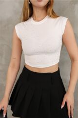Sıfır Kol Taşlı Crop