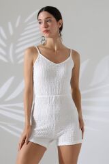 Askılı Kabartmalı Şort Tulum
