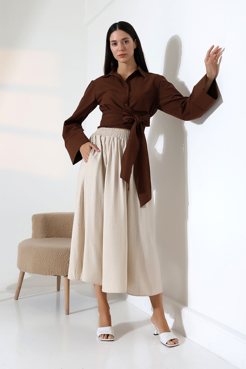 Bağlama Detaylı İspanyol Kol Gömlek