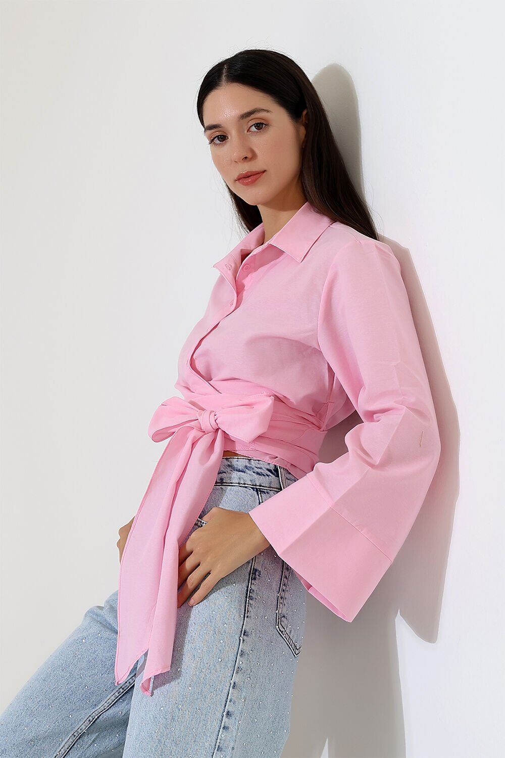Bağlama Detaylı İspanyol Kol Gömlek