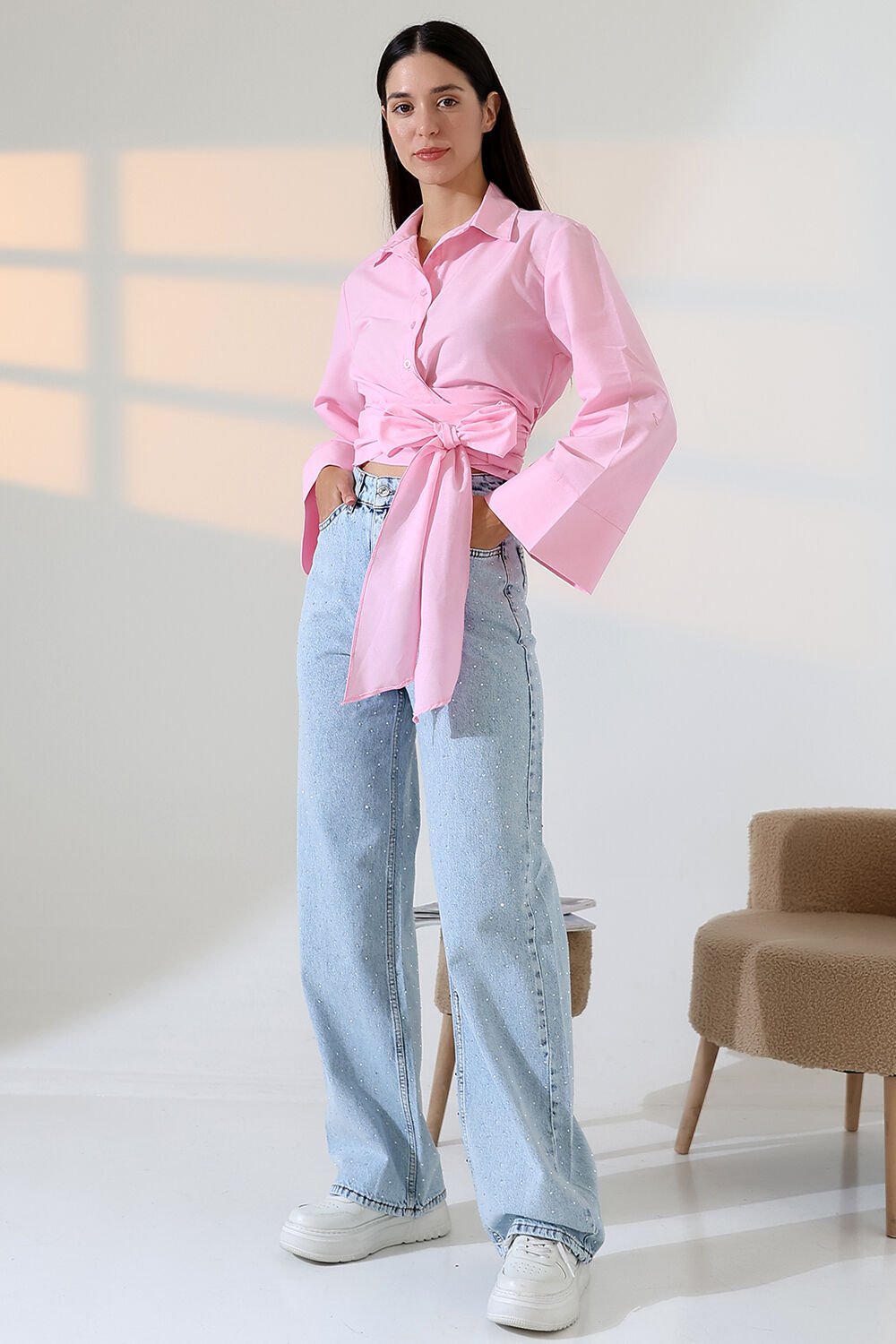 Taşlı Palazzo Kot Pantolon