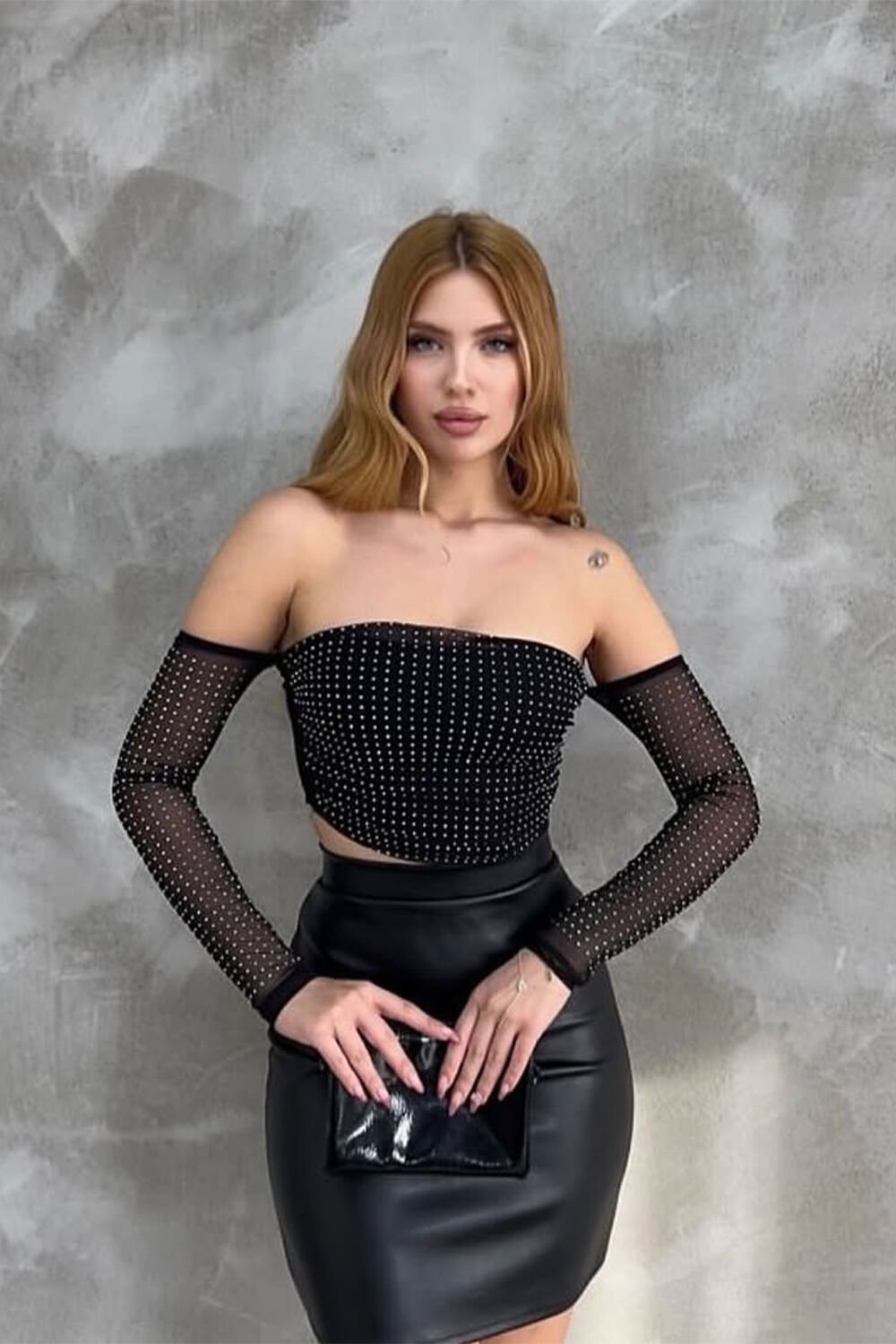 Taşlı Straplez Crop