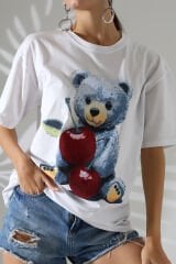 Ayıcık Baskılı Oversize Tshirt