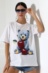 Ayıcık Baskılı Oversize Tshirt