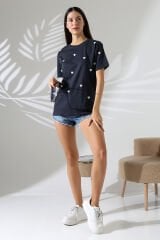 Minik Kalp Nakışlı Oversize Tshirt
