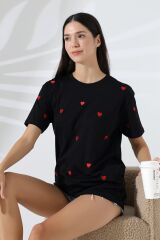 Minik Kalp Nakışlı Oversize Tshirt
