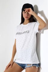 Miumiu Nakışlı Taşlı Oversize Tshirt