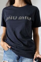 Miumiu Nakışlı Taşlı Oversize Tshirt