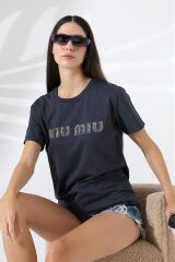 Miumiu Nakışlı Taşlı Oversize Tshirt