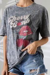 Yıkamalı Taşlı Oversize Tshirt