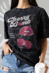 Yıkamalı Taşlı Oversize Tshirt